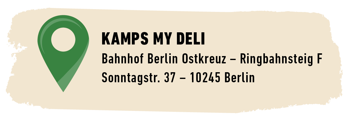 Der Standort von Kamps my Deli in Berlin: Bahnhof Berlin Ostkreuz - Ringbahnsteig F, Sonntagstraße 37, 10245 Berlin